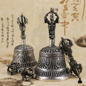 Cloche du Tibet Argent pour Cérémonie avec Dorje - 3 Tailles disponibles