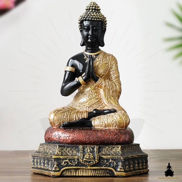 Statue de Bouddha Bouddha Noir & Doré en Résine (23 cm) Décoration Zen pour la Méditation (1)