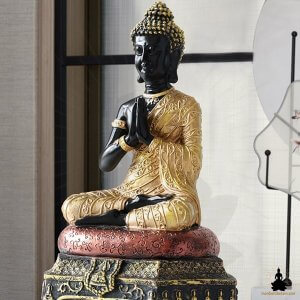 Statue de Bouddha Bouddha Noir & Doré en Résine (23 cm) Décoration Zen pour la Méditation (2)
