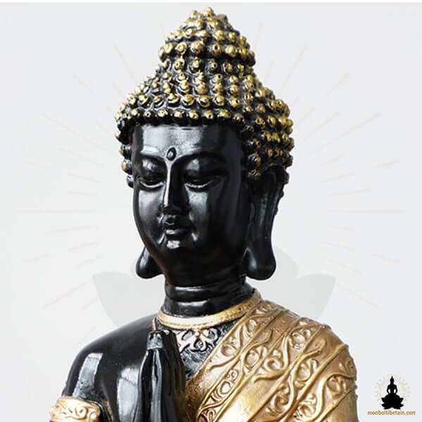 Statue de Bouddha Bouddha Noir & Doré en Résine (23 cm) Décoration Zen pour la Méditation (3)