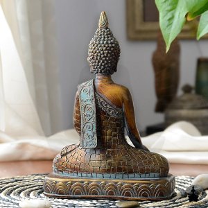 Statue de Bouddha Bouddha Thaï en Résine Fabriqué à la main (23 cm) Décoration Zen pour la Méditation (3)