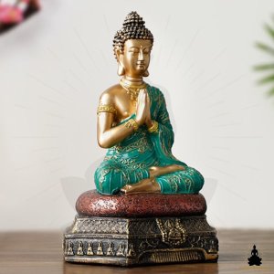 Statue de Bouddha Bouddha Vert & Doré en Résine (23 cm) Décoration Zen pour la Méditation (3)