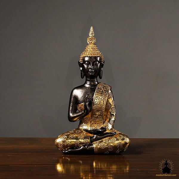 Statue de Bouddha Bouddha en Résine Dorée Fabriqué à la Main Décoration Zen pour la Méditation (3)