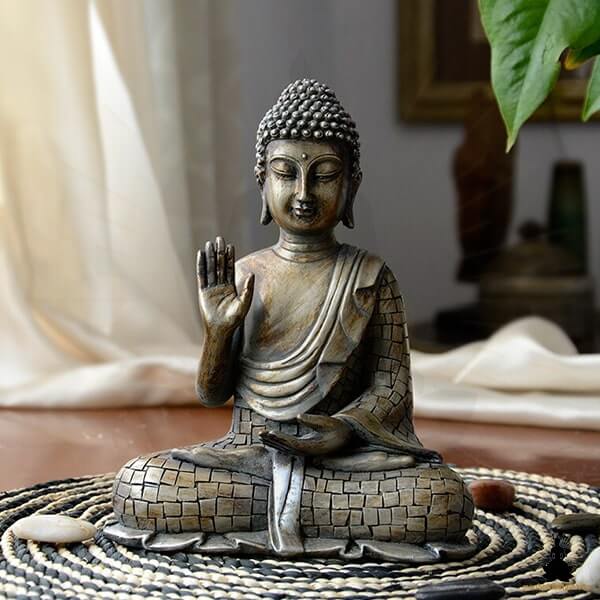Statue de Bouddha Bouddha en Résine Fabriqué et Peint à la Main (21,5 cm) Décoration Zen pour la Méditation (3)